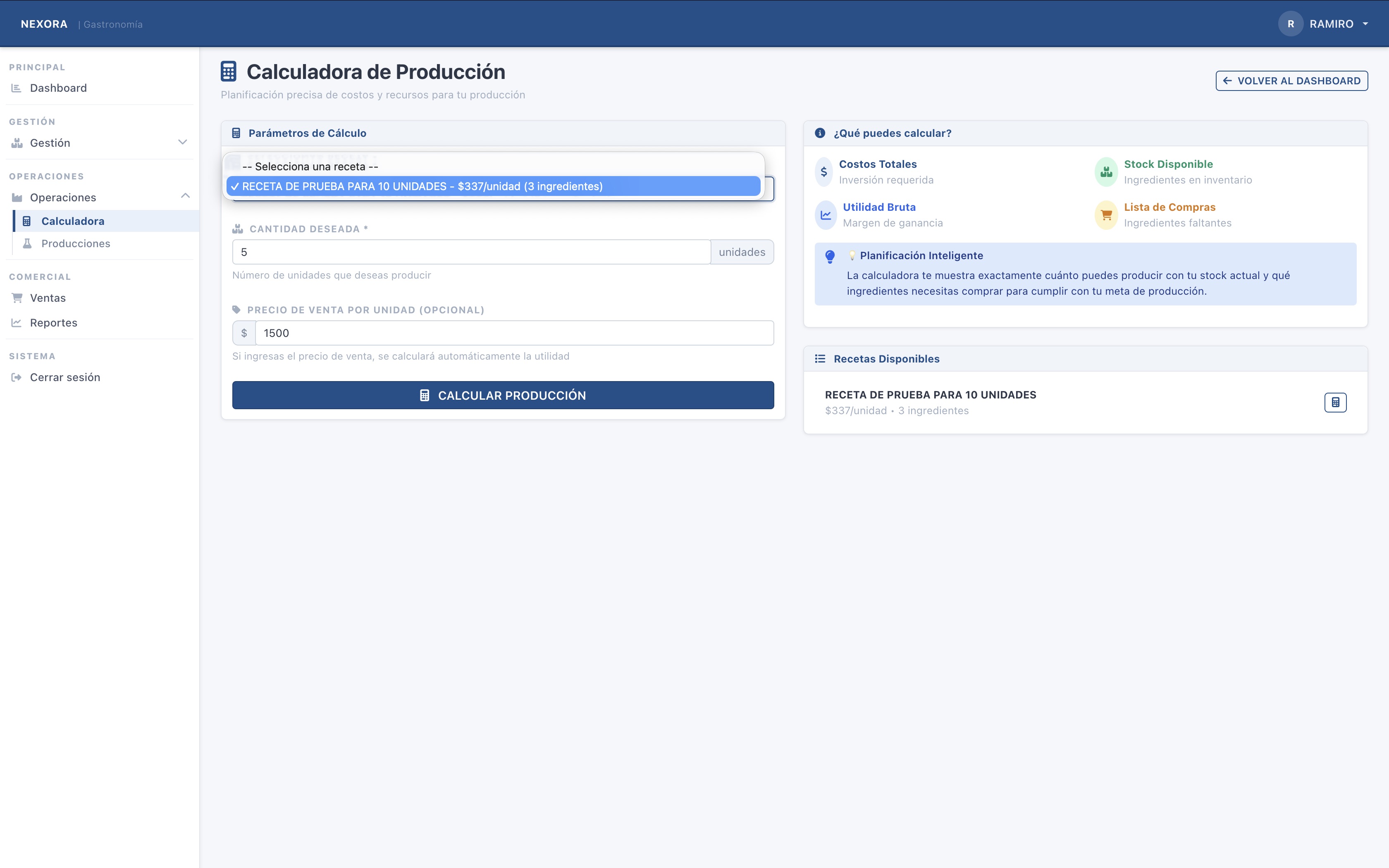 NEXORA - Calculadora de Producción